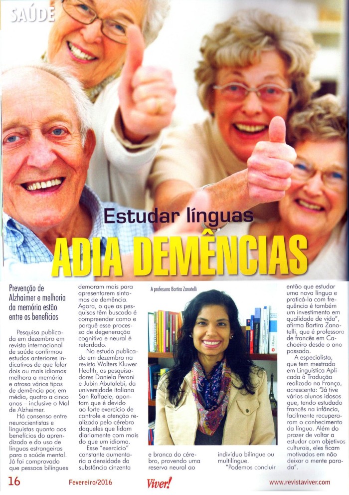 25fev2016_Revista Viver_Estudar línguas adia demências